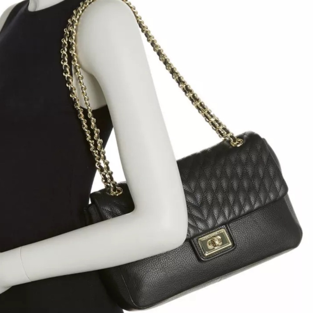 $328 KARL LAGERFELD BLACK LEATHER AGYNESS QUILTED PURSE SHOULDER BAG